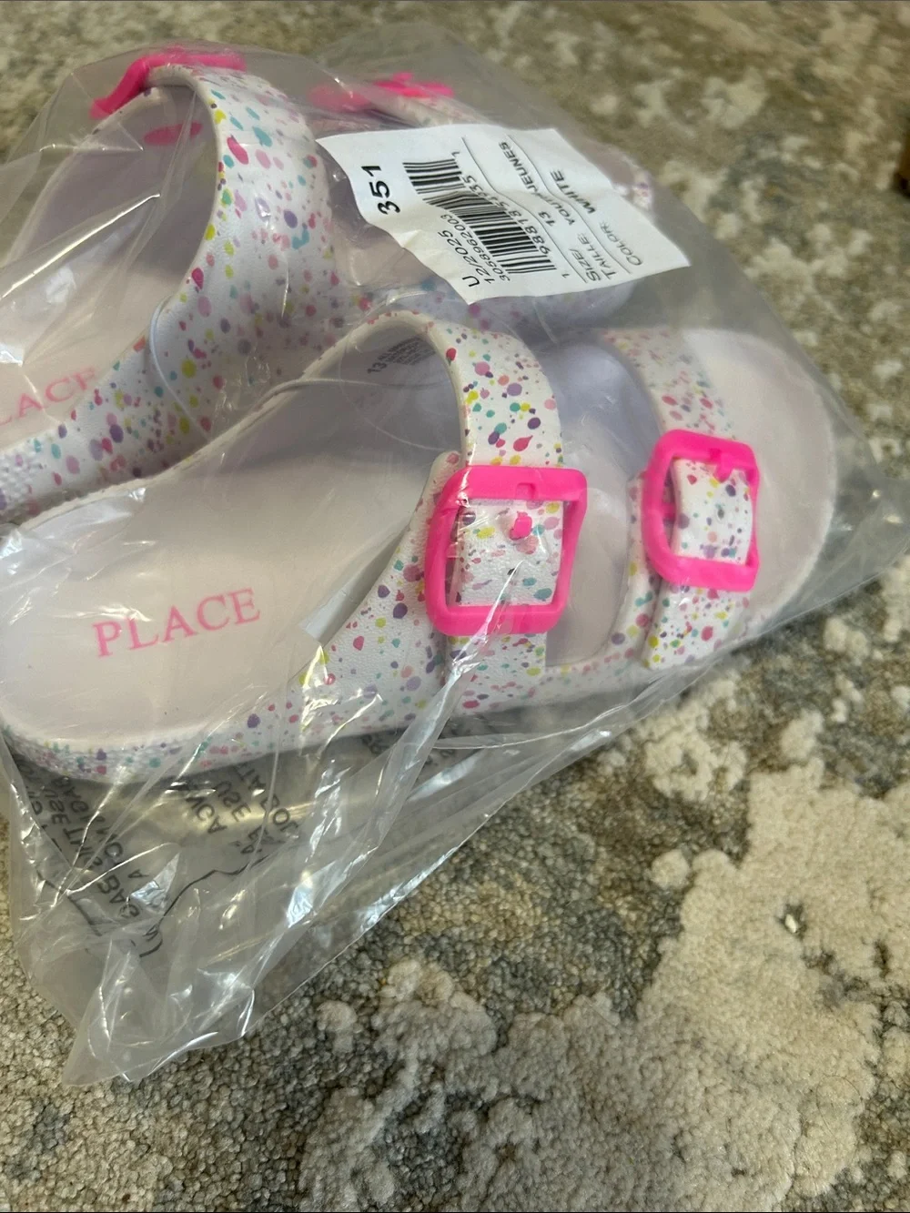 The Children's Place White Confetti Sandals with Pink Buckles & Lilac Sunglasses